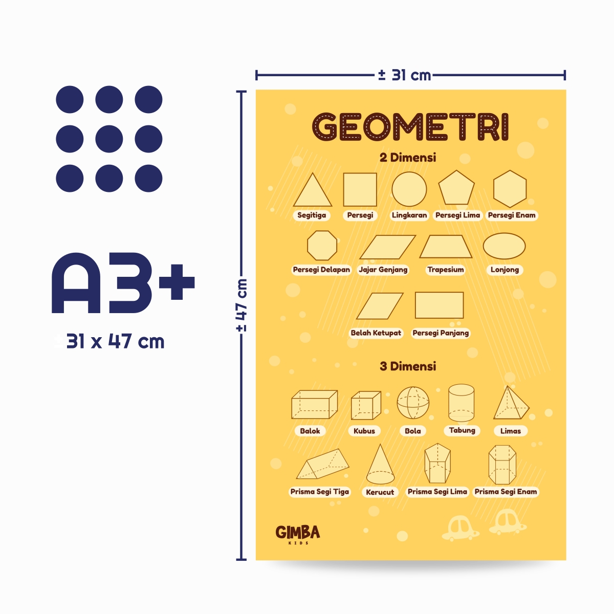 Poster Geometri 2 Dimensi dan 3 Dimensi - Gimba Kids