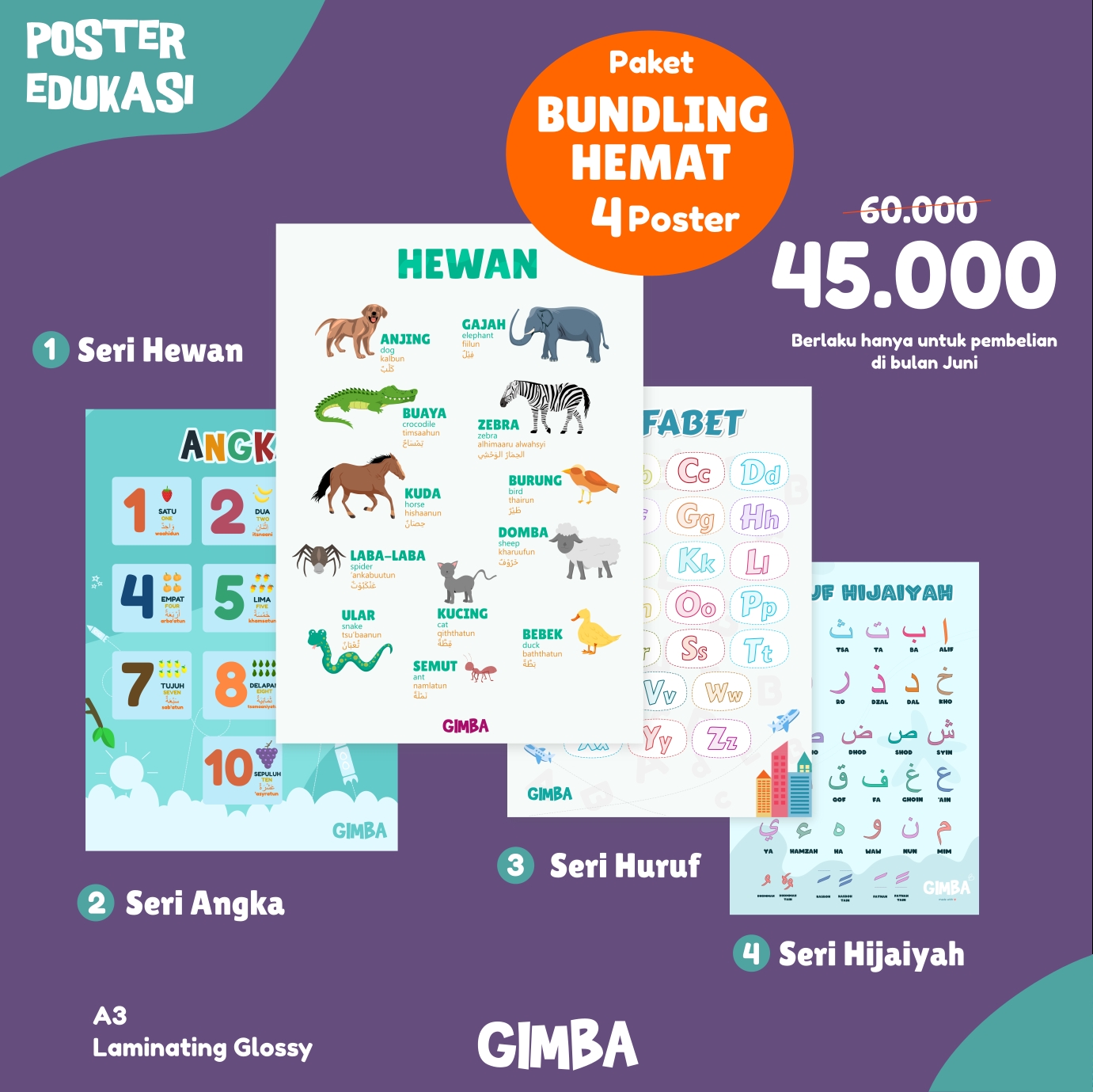 Poster Edukasi Paket Bundling 4 Seri - Gimba Kids
